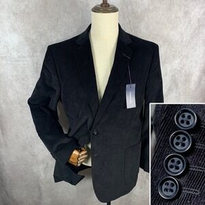 Stafford Corduroy Blazer Jacket Men 46R Black Ebow Patches Classuc Signature NEW